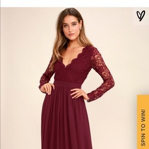 AWAKEN MY LOVE BURGUNDY LONG SLEEVE LACE MAXI